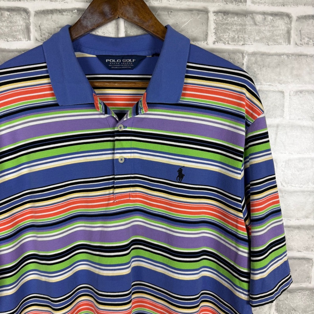 Polo Golf Ralph Lauren Mens XXL Pima Cotton Striped Short Sleeve Polo Shirt Blue